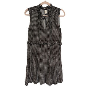 H&M Dress Womens 12 Navy White Print Sleeveless V-neck Ruffle Mini